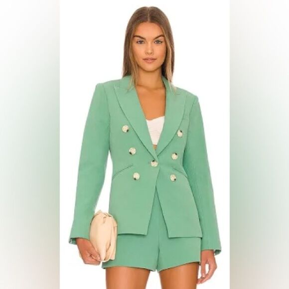 Veronica Beard Jackets & Blazers - Veronica Beard Emsley Single-Breasted Cotton & Linen Blazer Agate Green Size 00